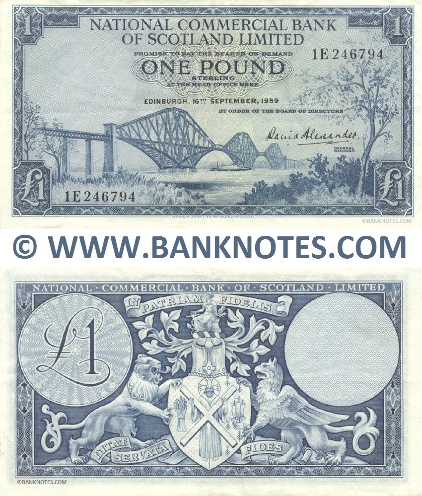 Scotland 1 Pound Sterling 16.9.1959 (National Commercial Bank of Scotland) (1E 246794) (circulated) VF-XF