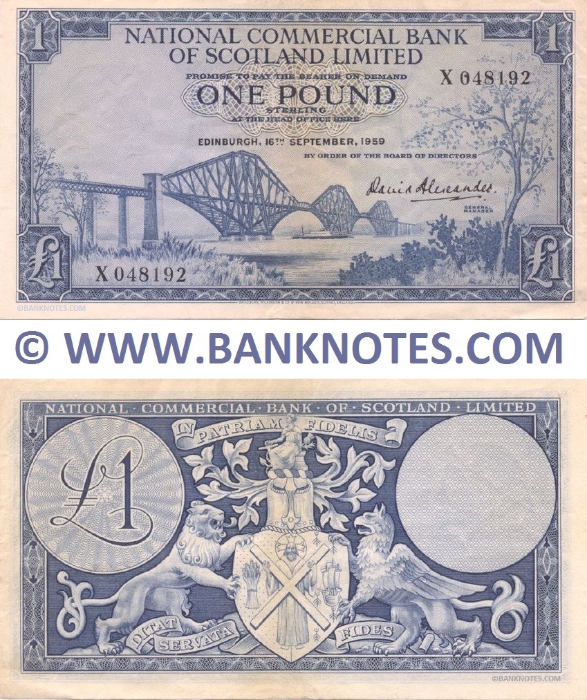 Scotland 1 Pound Sterling 16.9.1959 (National Commercial Bank of Scotland) (X 048192) (circulated) VF-XF