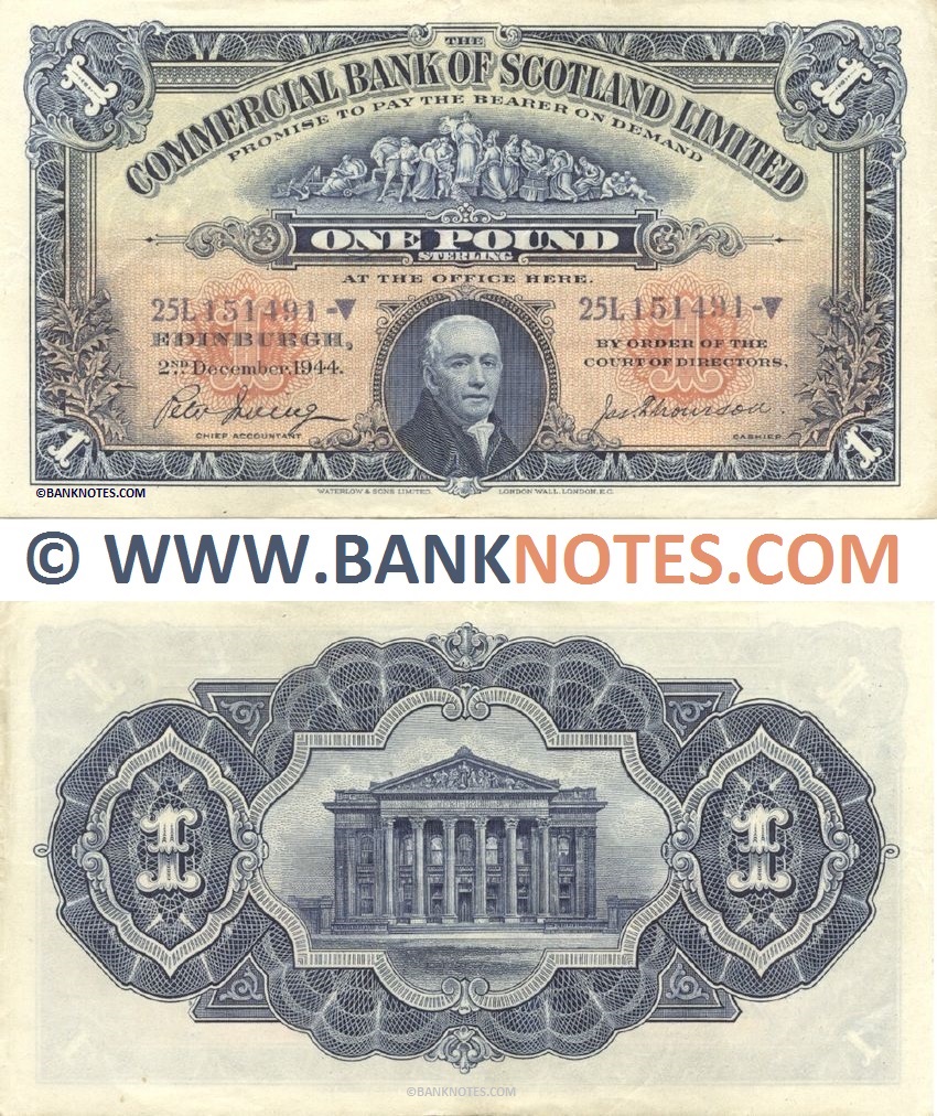 Scotland 1 Pound Sterling 2.12.1944 (Commercial Bank of Scotland) (25L 151491) (circulated) VF-XF