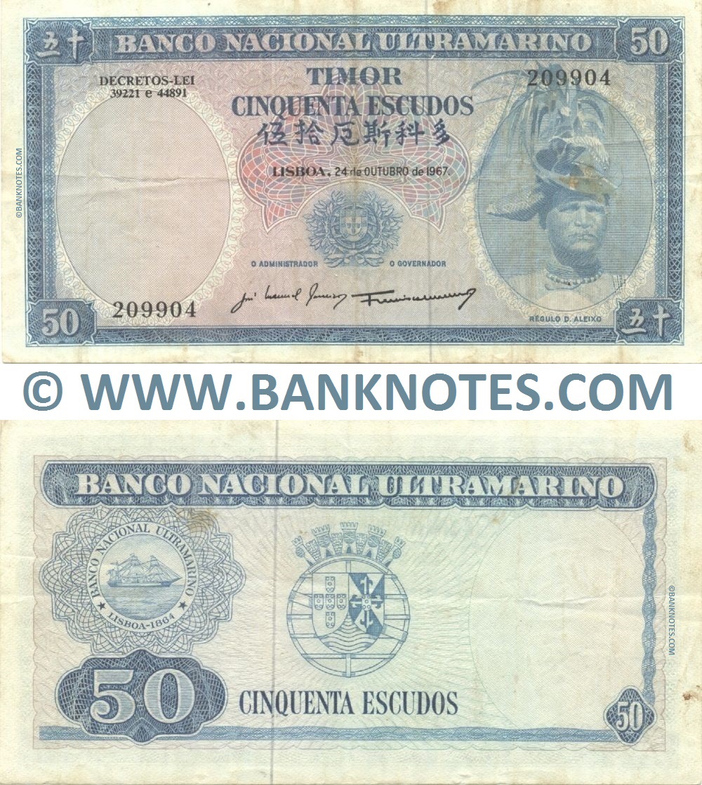 Timor 50 Escudos 24.10.1967 (Sig: A.J. de Castro Fernandes; F.J.V. Machado) (102946) (circulated) VF