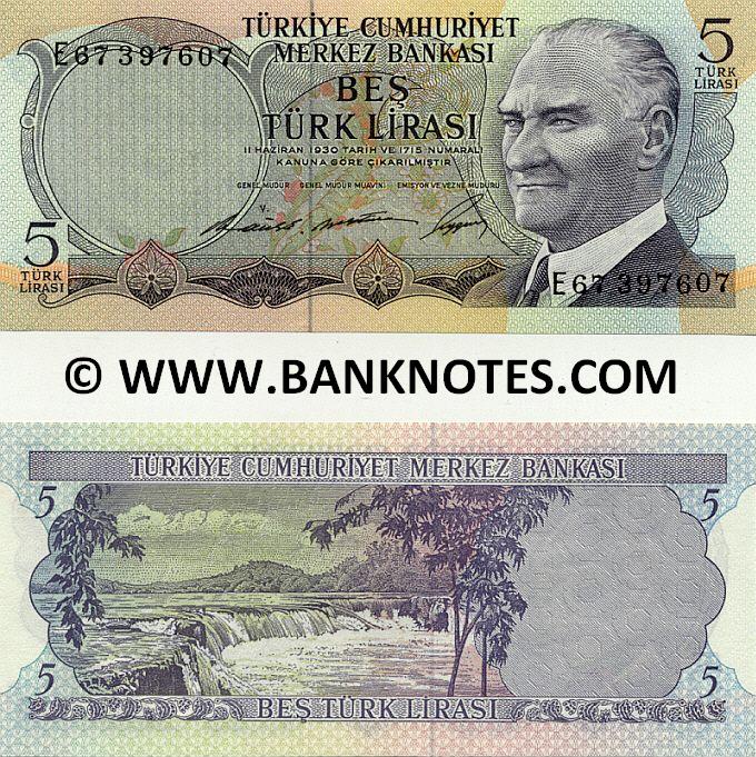 Turkey 5 Lira (1968) (E67 39760x) UNC