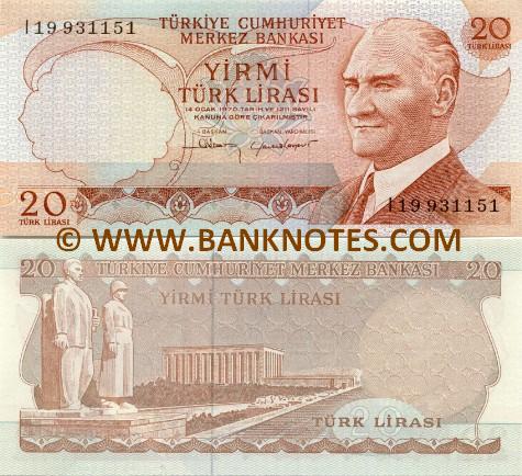 Turkey 20 Lira (1974) (I77/3095xx) UNC