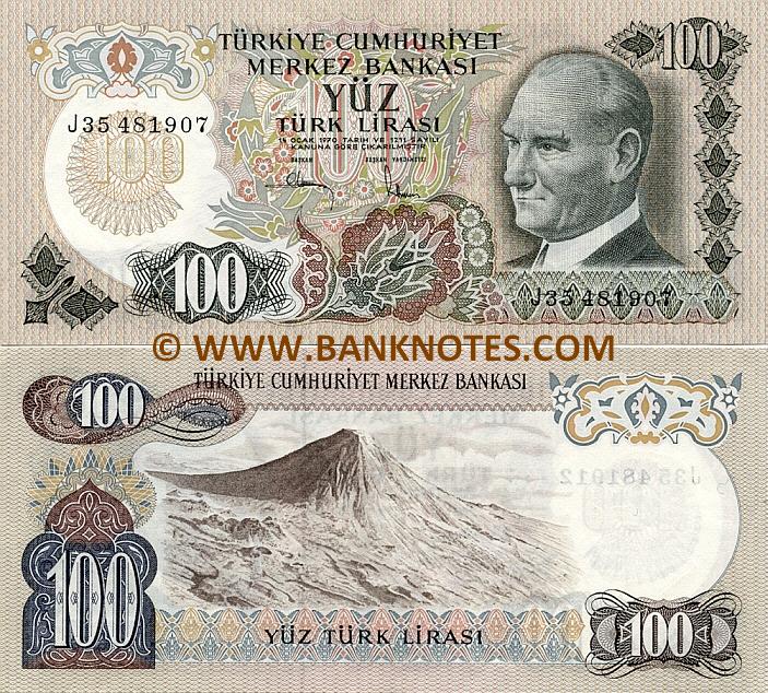 Turkey 100 Lira L.1970 (1972) (J35/481912) (lt. circulated) XF