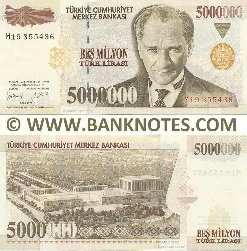 Turkey 5 Million Lira 1.1997 (M19/355437) UNC