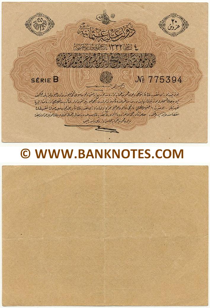 Turkey 20 Piastres L.4.2.AH1333 (1913) (B-775394) (circulated) VF-XF