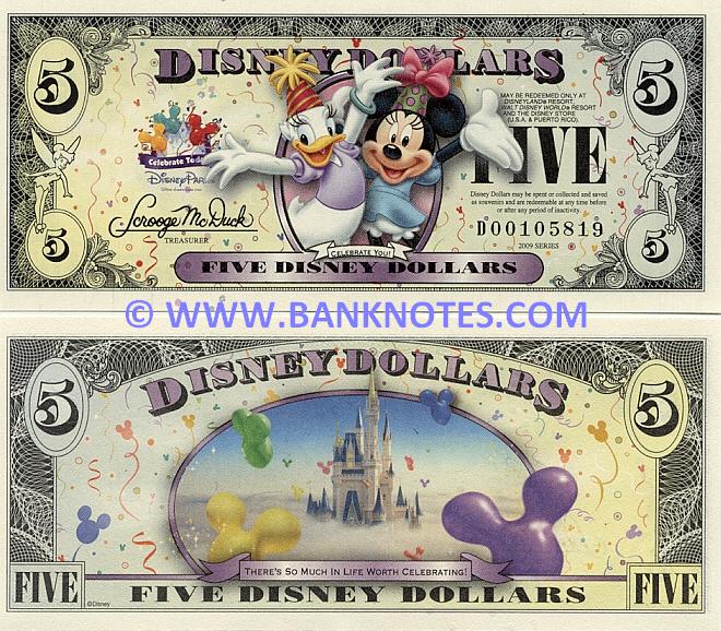 Disney 5 Dollars 2009 (D001058xx) UNC Disney 5 Dollars 2009 (D001058xx) UNC
