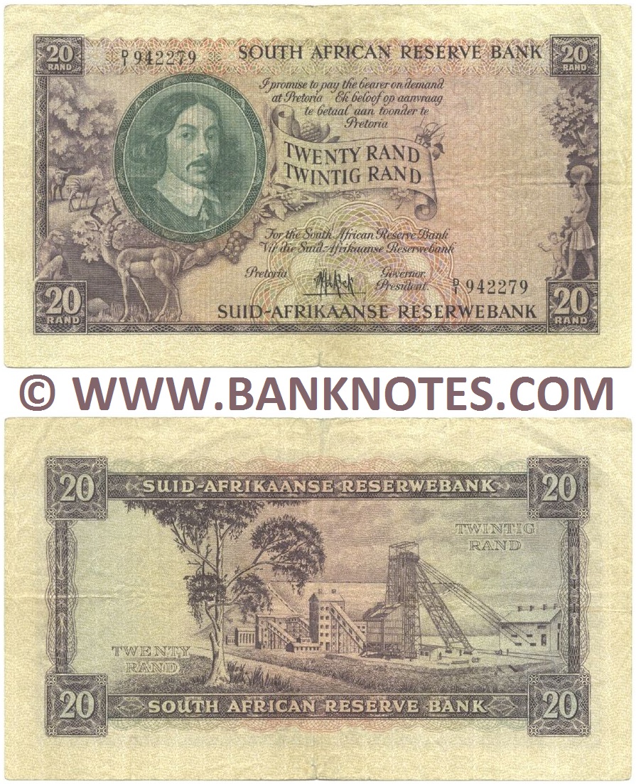 South Africa 20 Rand (1961) (D/1 942279) (circulated) F-VF