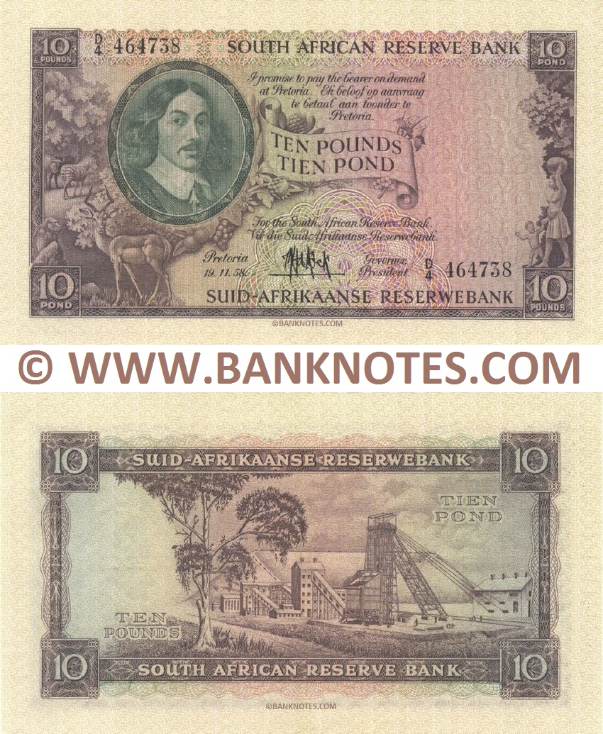 South Africa 10 Pounds 19.11.1958 (D/4 464738) (lt. circulated) XF