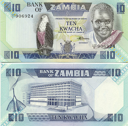 Zambia 10 Kwacha (1986-88) (128/D 9069xx) UNC