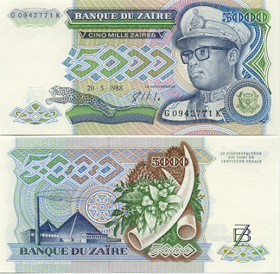 Zaire 5000 Zaïres 1988 (G 0942778 K) UNC