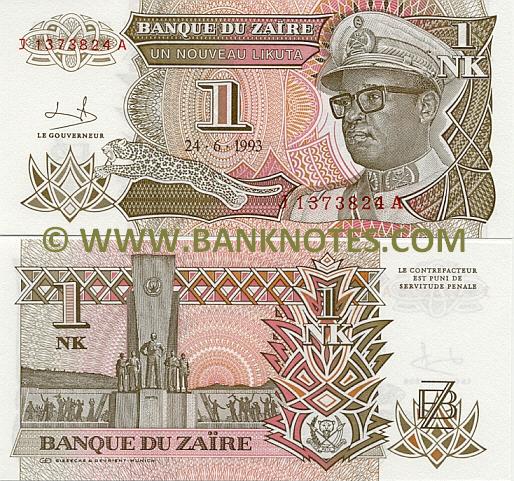 Zaire 1 Nouveau Likuta 1993 (J 13738xx A) UNC