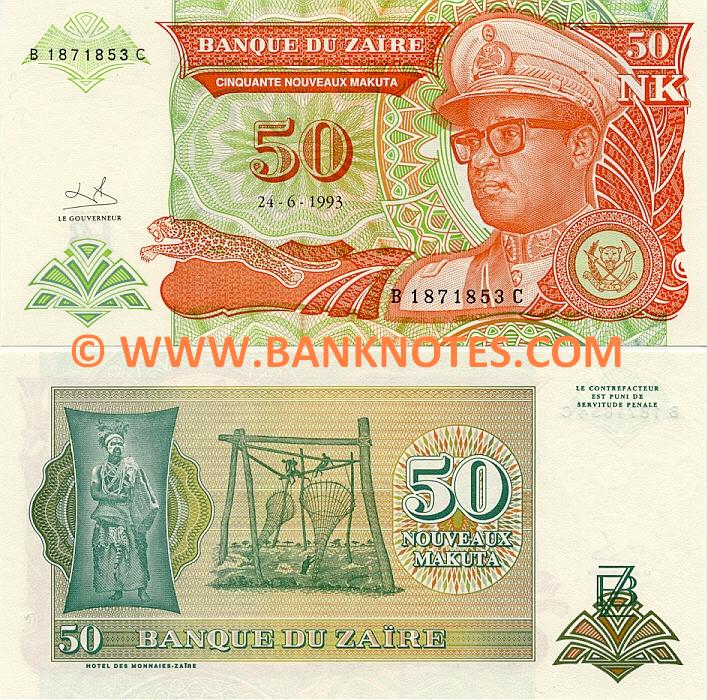 Zaire 50 Nouveaux Makuta 1993 (B 18718xx C) UNC