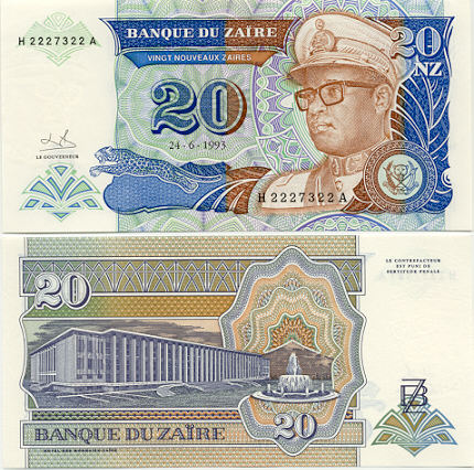 Zaire 20 Nouveaux Zaires 1993 (H 22273xx A) UNC