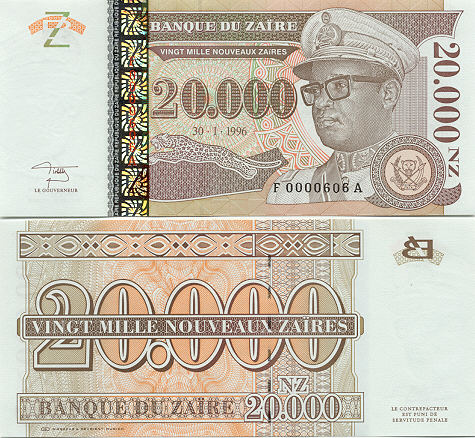 Zaire 20000 New Zaires 1996 (F 00006xx A) UNC