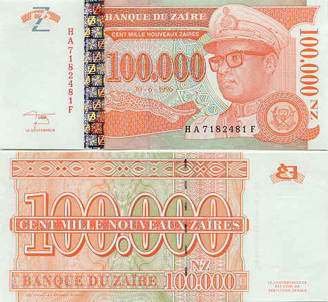 Zaire 100000 New Zaires 1996 (HA 7182484 F) UNC