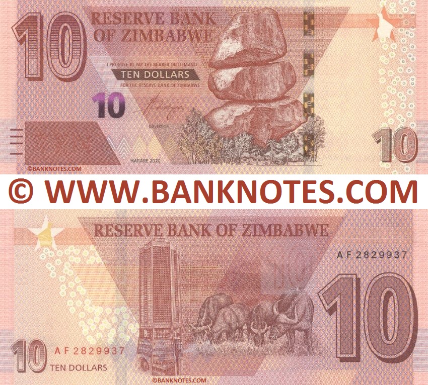 Zimbabwe 10 Dollars 2020 (AS75523xx) UNC