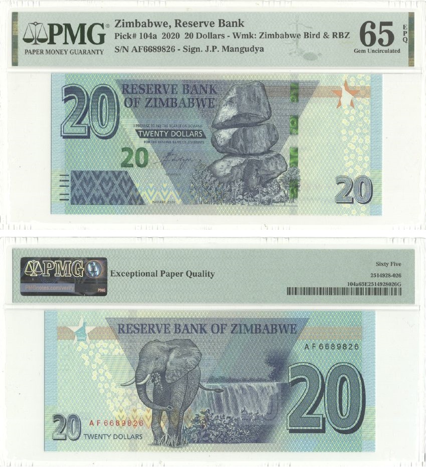 Zimbabwe 20 Dollars 2020 (AF6689826) PMG-65