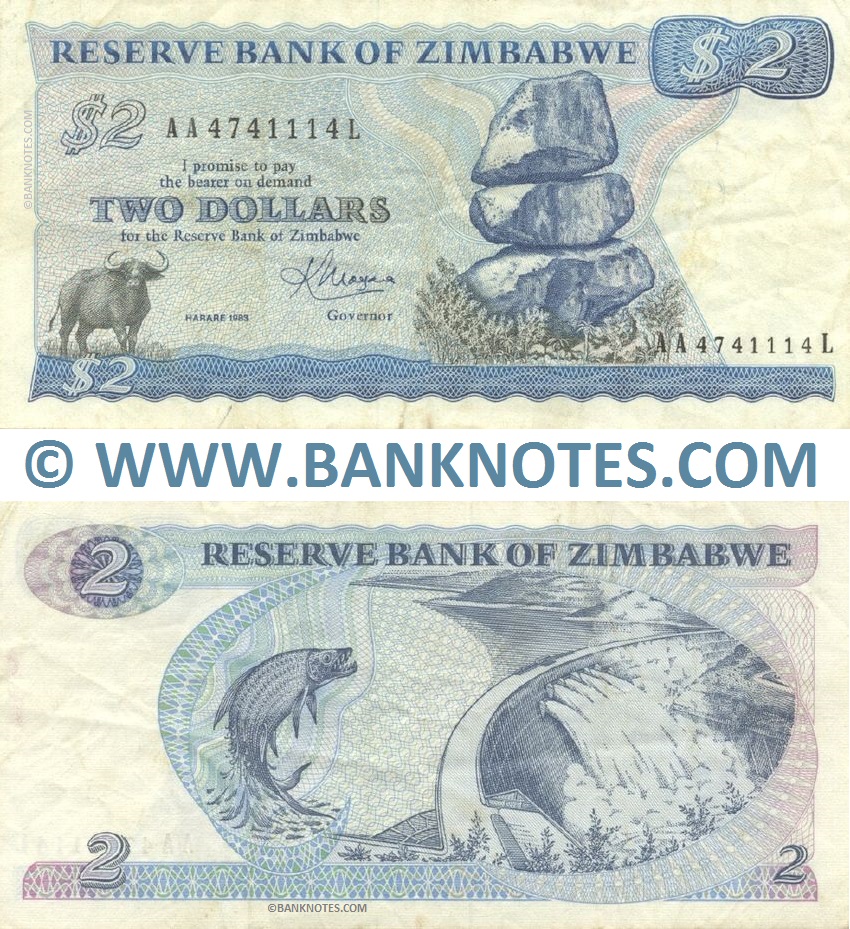 Zimbabwe 2 Dollars 1983 (AA-4741114-L) (circulated) VF