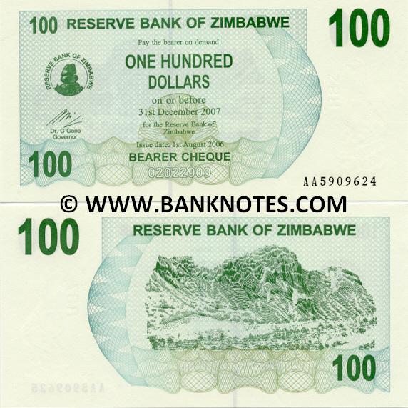 Zimbabwe 100 Dollars 2006 (AA59096xx) UNC