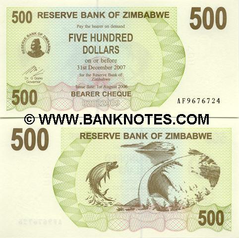 Zimbabwe 500 Dollars 2006 (AF96767xx) UNC