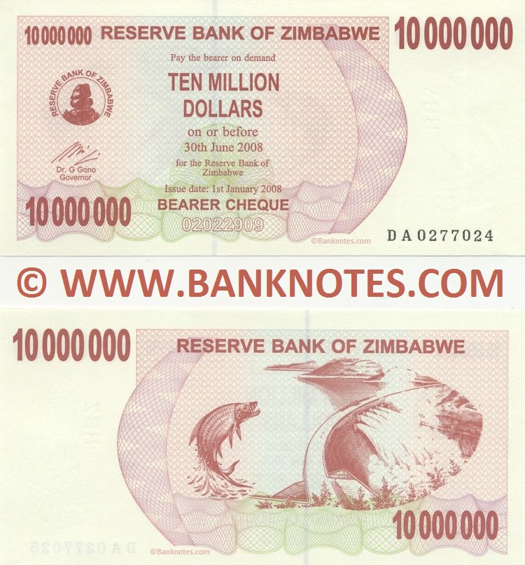 Zimbabwe 10000000 Dollars 1.1.2008 (Exp. 30.6.2008)