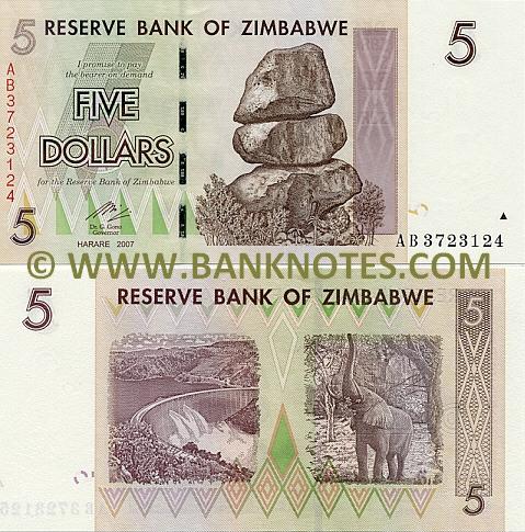 Zimbabwe 5 Dollars 2007 (AB37231xx) UNC