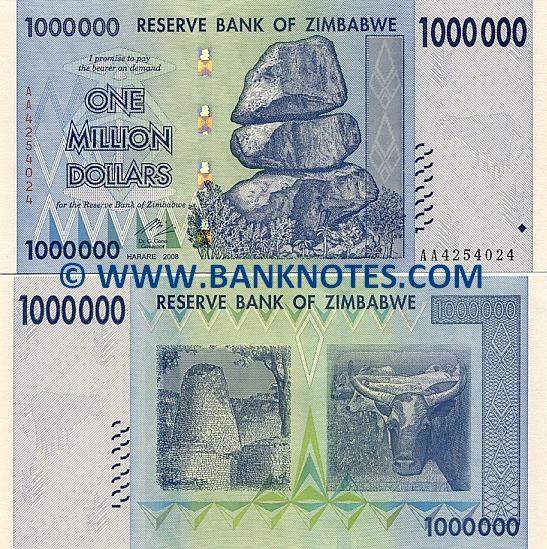 Zimbabwe 1 Million Dollars 2008 (AA42540xx) UNC