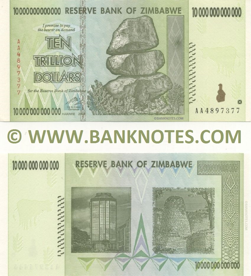 Zimbabwe 10 Trillion Dollars 2008 (AA2659320) UNC