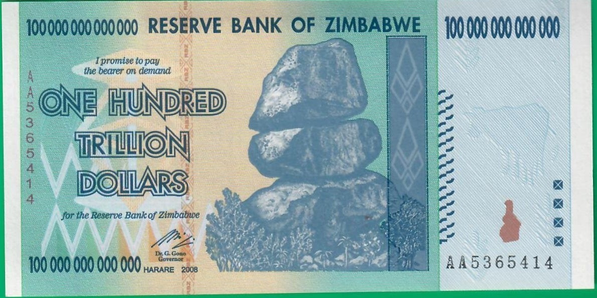 Zimbabwe 100 Trillion Dollars 2008 (AA5365414) (COUNTERFEIT)