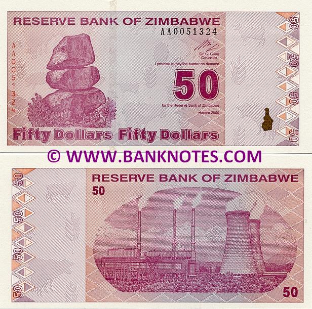 Zimbabwe 50 Dollars 2009 (AA0051xxx) UNC