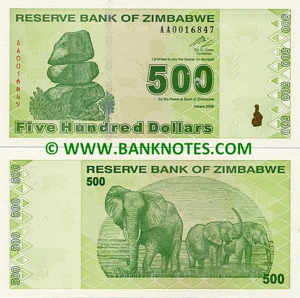 Zimbabwe 500 Dollars 2009 (AA0016848) UNC