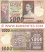 Madagascar 5000 Francs = 1000 Ariary (1974) (A/20 352355) (circulated, ph) VF
