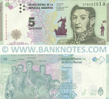 Argentina 5 Pesos (2015) (278002xxA) UNC