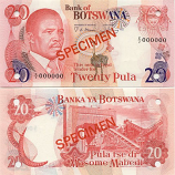 Botswana 20 Pula (1982) SPECIMEN (E/2 000000) UNC