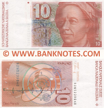 Switzerland 10 Francs 1992 (92N/52398xx) (Sig: Gerber; Meyer) (lt. circulated) XF