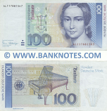 100 Deutsche Mark 2 Jan. 1989 (Clara Schumann) (Serial # AG2520227Z7) (circulated) VF