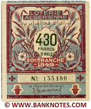 Algeria lottery 1/2 ticket 430 Francs 1949 Serial # 133180 VF-XF