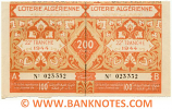 Algeria Lottery ticket 100+100=200 Francs 1944. Serial # 023332 (new) AU-UNC