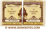 Algeria composite lottery ticket 200 Francs 1945. Serial # 048414 & 151644 AU