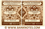 Algeria composite lottery ticket 200 Francs 1944. Serial # 048638 & 133004 UNC