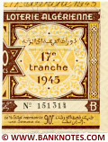 Algeria lottery half-ticket 90 Francs 1945. Serial # 151314 UNC