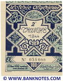 Algeria lottery half-ticket 100 Francs 1944. Serial # 035066 UNC