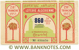 Algeria Lottery ticket 860 Francs 1953. Serial # 035636 (used) XF
