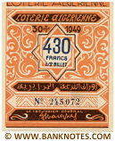 Algeria lottery 1/2 ticket 430 Francs 1949 Serial # 245072 UNC