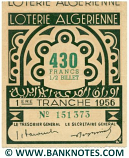 Algeria lottery 1/2 ticket 430 Francs 1956 Serial # 151373 UNC