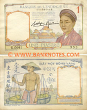 French Indo-China 1 Piastre (1936) (ser#varies) (circulated) VF