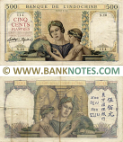 French Indo-China 500 Piastres (1939) (N.10/0237114) (circulated) VF