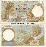 France 100 Francs 2.4.1942 (R.29879/746966358) (circulated) VF-XF