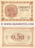 France 50 Centimes 1920—1922 (CC de Paris) (Nº E.26/026,877) (lt. circulated) XF+