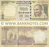 India 500 Rupees 2012 "R" (3DW 475779) (circulated) VF